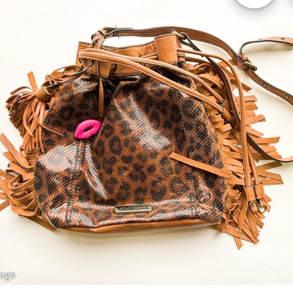 Betsey Johnson 1990s Cheetah Print Leather Shoulder Bag | 90s Brown Animal Print - Picture 4 of 11
